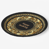 Happy Birthday, elegant zwart en goud, Papieren Bordje (Gekanteld)
