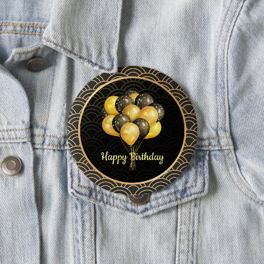 Happy Birthday, elegant zwart en goud, Ronde Button 4,0 Cm (In situ)