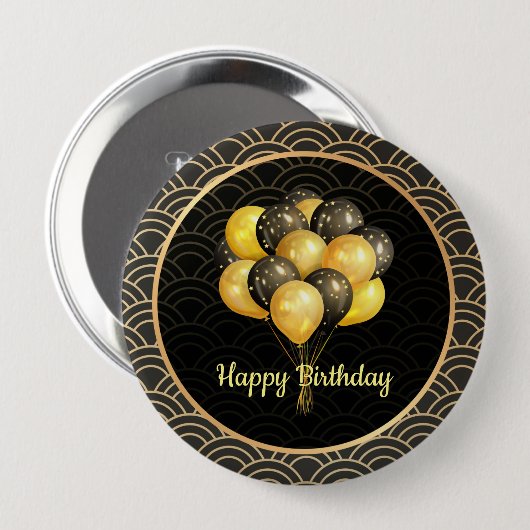 Happy Birthday, elegant zwart en goud, Ronde Button 4,0 Cm (Voorkant /achterkant)
