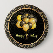Happy Birthday, elegant zwart en goud, Ronde Button 4,0 Cm (Voorkant)