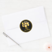 Happy Birthday, elegant zwart en goud, Ronde Sticker (Envelop)