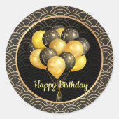 Happy Birthday, elegant zwart en goud, Ronde Sticker (Voorkant)