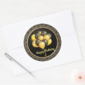 Happy Birthday, elegant zwart en goud, Ronde Sticker (Envelop)