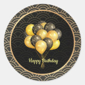 Happy Birthday, elegant zwart en goud, Ronde Sticker (Voorkant)