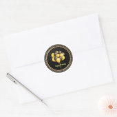 Happy Birthday, elegant zwart en goud, Ronde Sticker (Envelop)