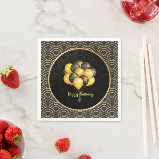 Happy Birthday, elegant zwart en goud, Servet (Insitu)