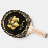 Happy Birthday, elegant zwart en goud, Tafeltennisbatje (Zijkant)