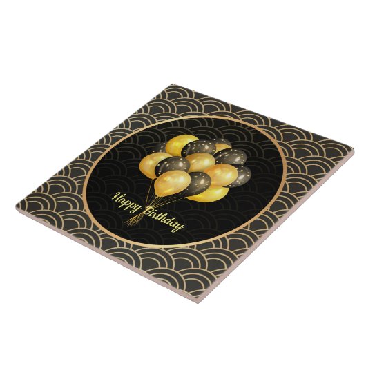 Happy Birthday, elegant zwart en goud, Tegeltje (Zijkant)