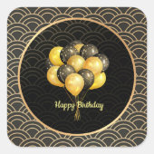 Happy Birthday, elegant zwart en goud, Vierkante Sticker (Voorkant)