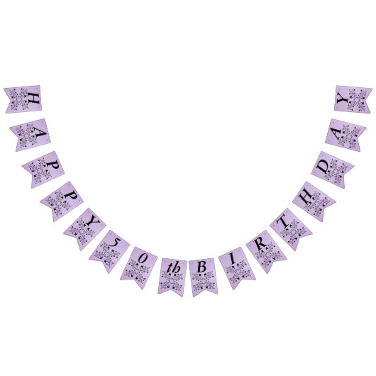Happy Birthday Elegant Zwarte Bloemen Paarse Vlaggetjes (Alle)