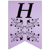 Happy Birthday Elegant Zwarte Bloemen Paarse Vlaggetjes (Eerste vlag)