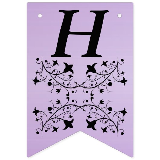 Happy Birthday Elegant Zwarte Bloemen Paarse Vlaggetjes