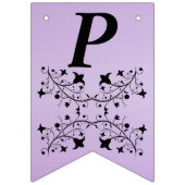 Happy Birthday Elegant Zwarte Bloemen Paarse Vlaggetjes (Derde vlag)