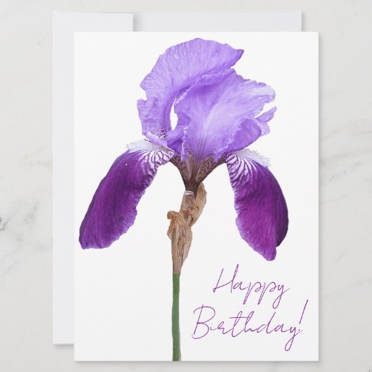 Happy birthday elegante paarse iris bloemenboho feestdagenkaart (Voorkant)