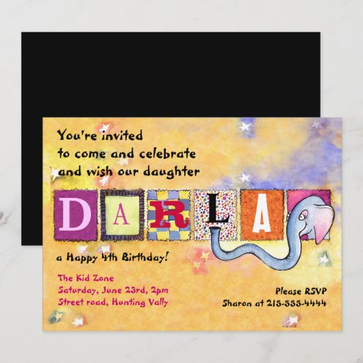 Happy Birthday Elephant Baby Uitnodiging (Voorkant / Achterkant)