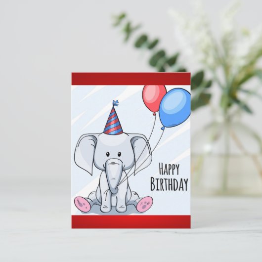 Happy Birthday Elephant Briefkaart (Staand voorkant)