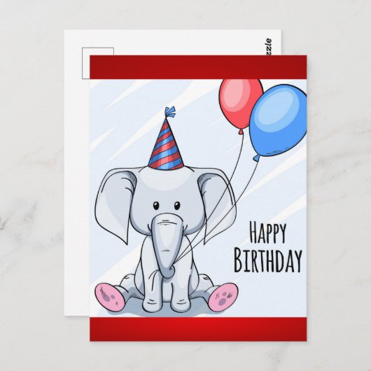 Happy Birthday Elephant Briefkaart (Voorkant / Achterkant)