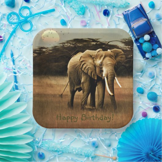 Happy Birthday Elephant Papieren Bordje (Feest)