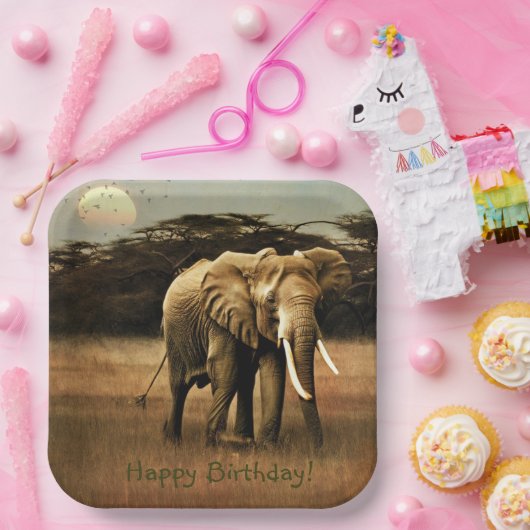 Happy Birthday Elephant Papieren Bordje (Feest)