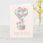 Happy Birthday Elephant Rhinoceros Hot Air Ballon Kaart (Gele Bloem)