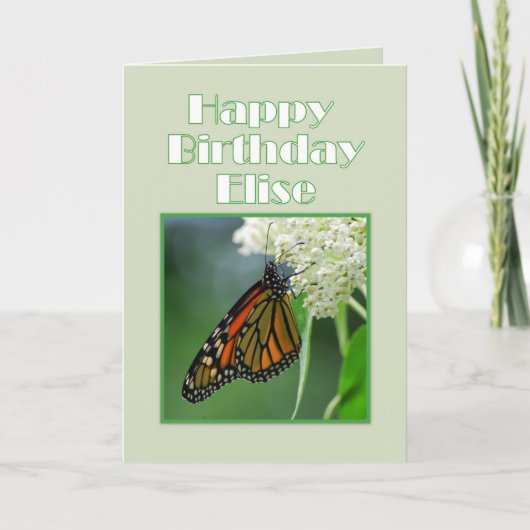 Happy Birthday Elise Monarch Butterfly Kaart (Voorkant)