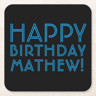Happy Birthday (ELKE NAAM)   Blauw en zwart (of di Kartonnen Onderzetters