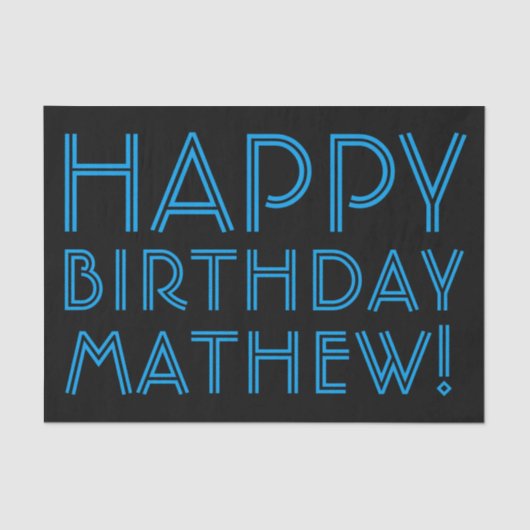 Happy Birthday (ELKE NAAM) | Blauw en zwart (of di Tissuepapier (Voorkant)