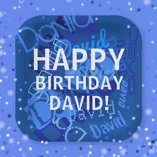 Happy Birthday (elke naam) Blauw Papieren Bordje