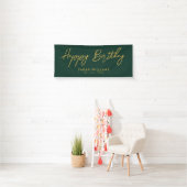 Happy Birthday Emerald Green Gold Modern Script Spandoek (Insitu)