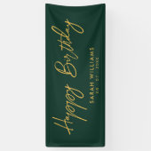 Happy Birthday Emerald Green Gold Modern Script Spandoek (Verticaal)