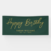 Happy Birthday Emerald Green Gold Modern Script Spandoek (Horizontaal)