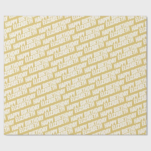 Happy Birthday en Name Text Pattern Elegant Gold Cadeaupapier (Vlak)
