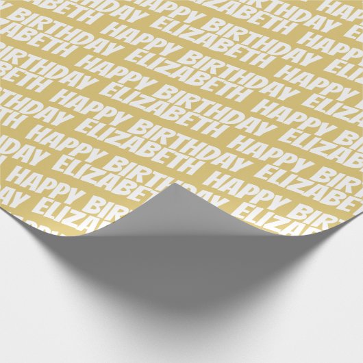 Happy Birthday en Name Text Pattern Elegant Gold Cadeaupapier (Hoek)