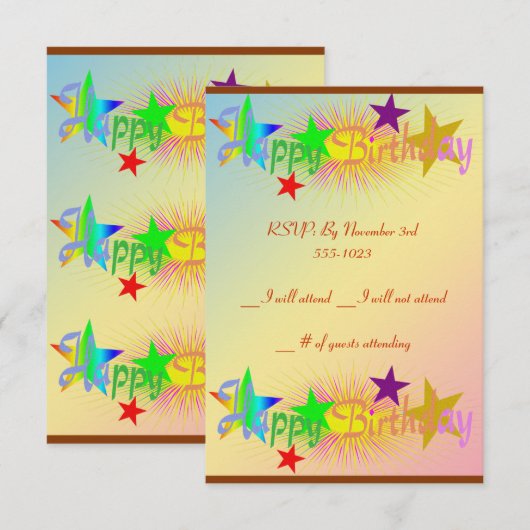 Happy Birthday en Stars - Kaart (Voorkant / Achterkant)