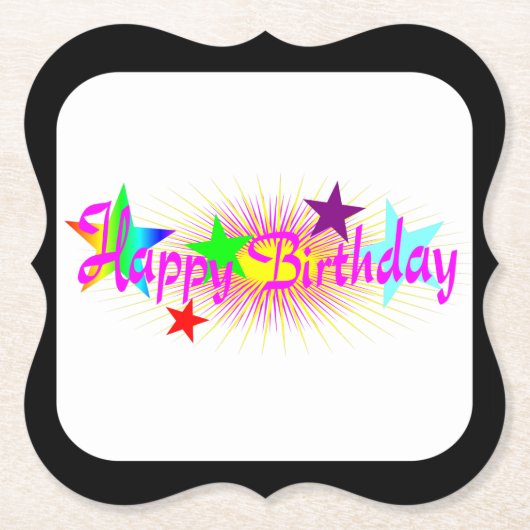Happy Birthday en Stars - Kartonnen Onderzetters (Voorkant)