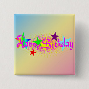 Happy Birthday en Stars - Vierkante Button 5,1 Cm