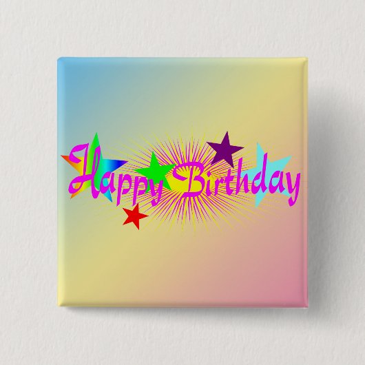 Happy Birthday en Stars - Vierkante Button 5,1 Cm (Voorkant)