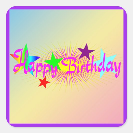 Happy Birthday en Stars - Vierkante Sticker (Voorkant)