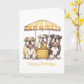 Happy Birthday Engelse Bulldogs Lemonade Stand Kaart (Gele Bloem)