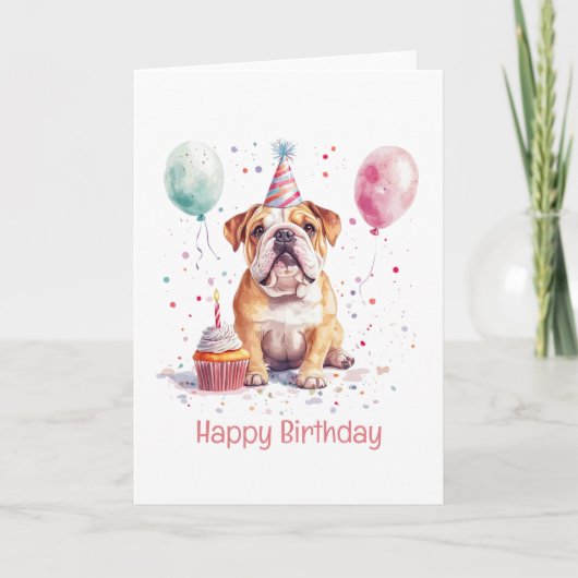 Happy Birthday English Bulldog Kaart (Voorkant)