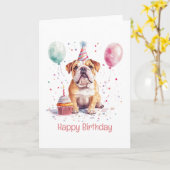 Happy Birthday English Bulldog Kaart (Gele Bloem)