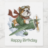 Happy Birthday English Bulldog Pilot Airplane Wijn Etiket (Enkel label)