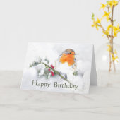 Happy Birthday English Robin Garden Bird Kaart (Gele Bloem)