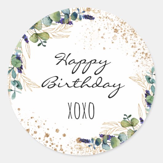 Happy Birthday eucalyptus greenery glitter hugs Ronde Sticker (Voorkant)