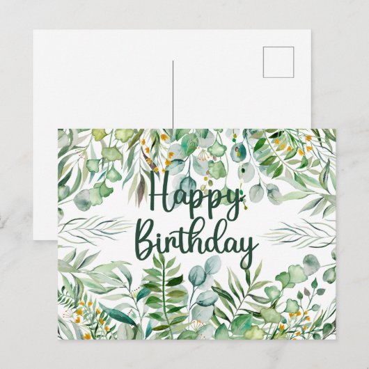 Happy Birthday Eucalyptus Leaves en Green Planten Briefkaart (Voorkant / Achterkant)