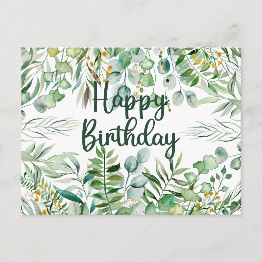 Happy Birthday Eucalyptus Leaves en Green Planten Briefkaart (Voorkant)