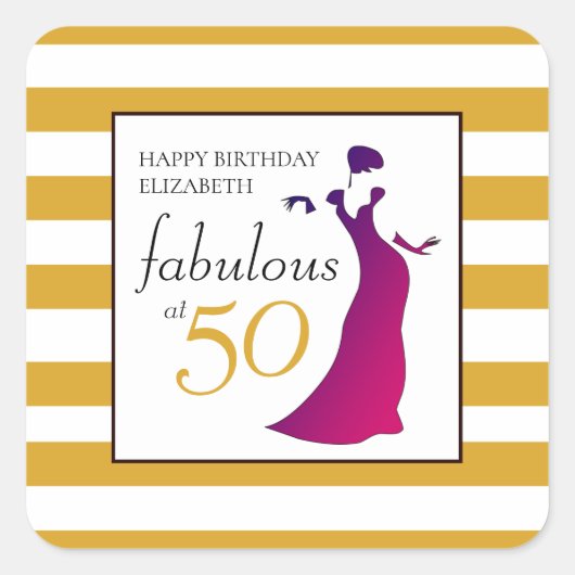 Happy Birthday Fabulous at 50 Gold Pink Vierkante Sticker (Voorkant)