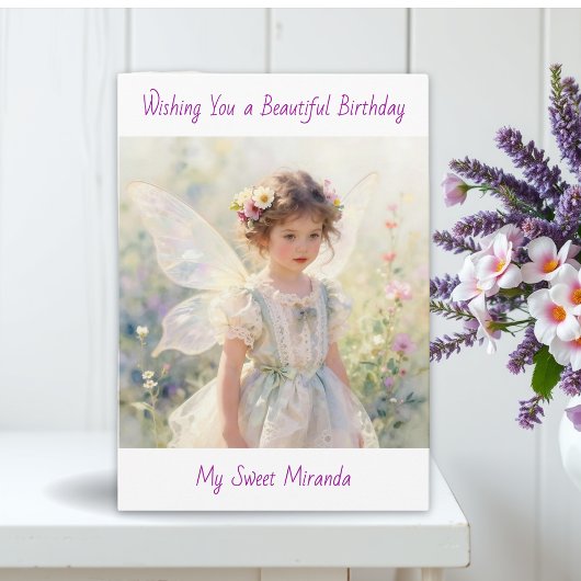 Happy Birthday Fairy Floral Themed Personalized  Kaart