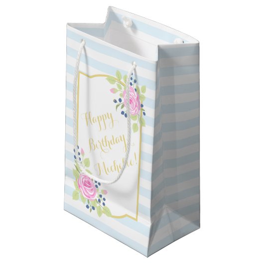 Happy Birthday Fancy Rozen Blueberry Gift Bag Klein Cadeauzakje (Voorkant Gekanteld)