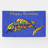Happy Birthday Fancy vis Kleurrijke schalen Blauw Spandoek (Horizontaal)